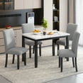 thumbnail image 1 of 5-Piece Dining Table Set for 4, Modern Kitchen Table and Chairs Set of 4, Marble Dining Table with 4 Upholstered Chairs for Small Space (White/Light Gray+Black), 1 of 9