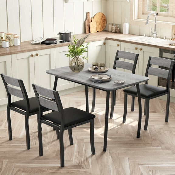 5 Piece Dining Table Set for 4, Modern Kitchen Table with Upholstered Chairs for Dining Room, Wood and Metal Frame Table Set for Small Spaces, Restaurant, Gray