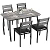 5-Piece Dining Table Set for 4, Modern Space-Saving Kitchen Table with Corner-Cut Design, Padded Chairs, and Metal Frame for Small Apartments and Dining Rooms,Black+Gray