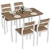 5-Piece Dining Table Set for 4, Modern Space-Saving Kitchen Table with Corner-Cut Design, Padded Chairs, and Metal Frame for Small Apartments and Dining Rooms,Brown+White