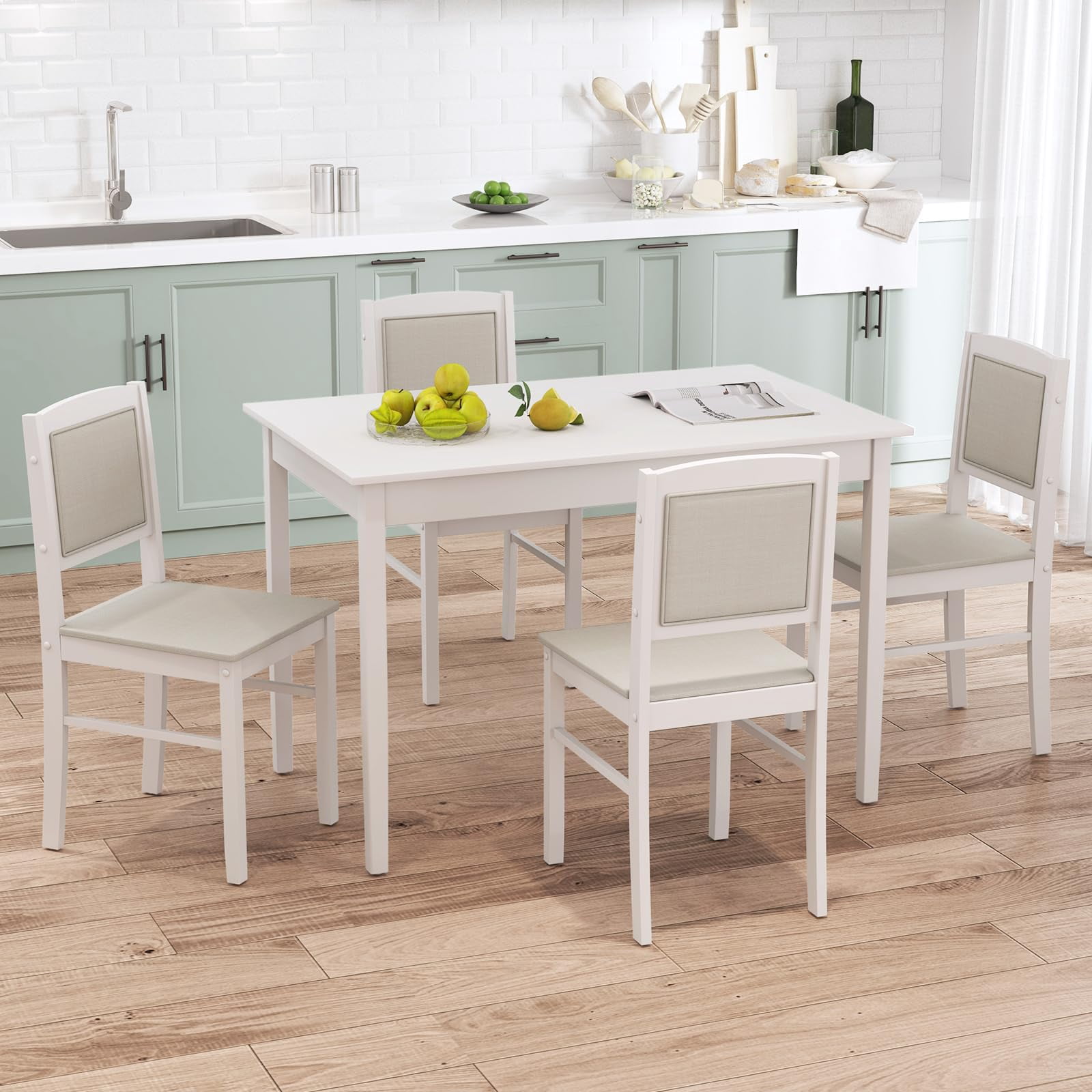 5-Piece Dining Table Set for 4, Rectangular Kitchen Table & 4 Chairs ...