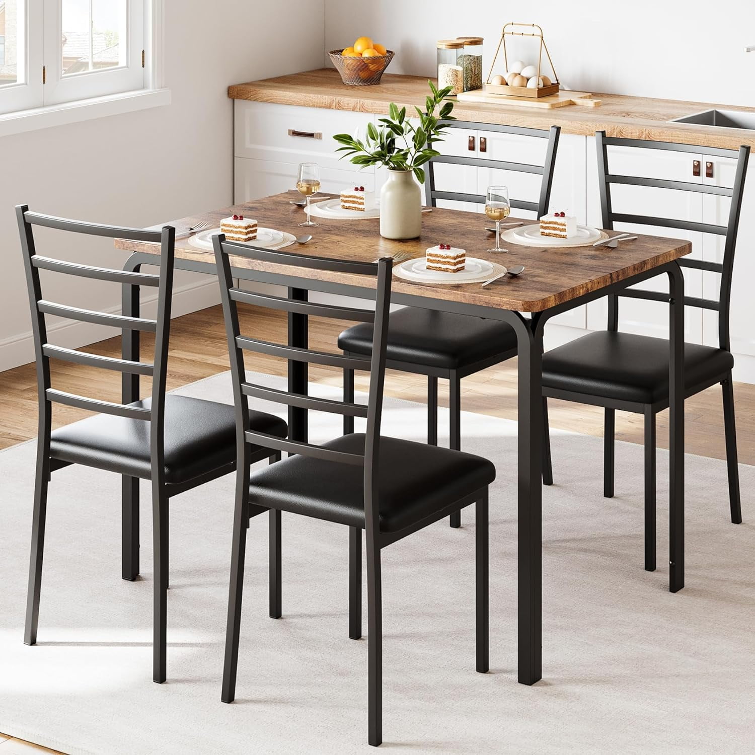 5-Piece Dining Table Set for 4, Small Square Kitchen Table with 4 ...
