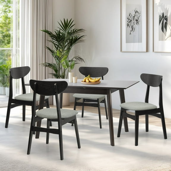 5 Piece Dining Table Set, 4 Solid Wood Yumiko Chairs w Edison Extendable Rectangular Dining Table, Dining Room Set, Espresso Color