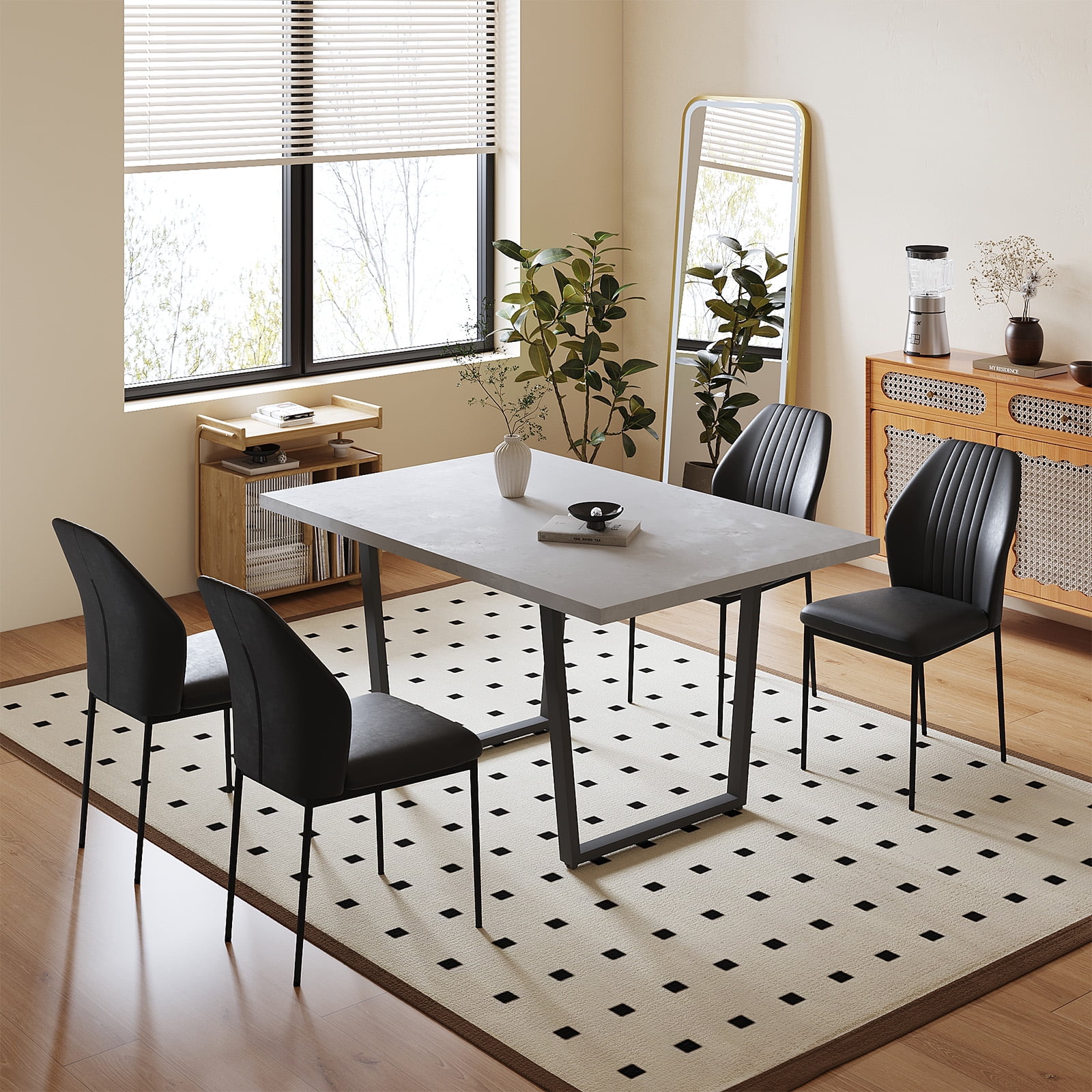 5 Piece Dining Table Set, 42.9 Inch Modern Kitchen Dining Table and Leather Dining Chairs for Kitchen Dining Room (Table + 4 White Chairs)