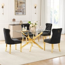 5-Piece Dining Table Set, 50" Modern Rectangular Tempered Glass Table & 4 Tufted Velvet Chairs with Stainless Steel Legs, Dining Set for Kitchen, Office