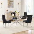 thumbnail image 1 of 5-Piece Dining Table Set, 50" Modern Rectangular Tempered Glass Table & 4 Tufted Velvet Chairs with Stainless Steel Legs, Dining Set for Kitchen, Office, 1 of 7