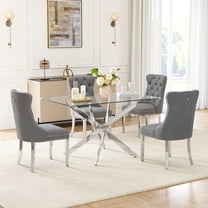 5-Piece Dining Table Set, 50" Modern Rectangular Tempered Glass Table & 4 Tufted Velvet Chairs with Stainless Steel Legs, Dining Set for Kitchen, Office