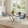 thumbnail image 1 of 5-Piece Dining Table Set, 63" Rectangular Clear Tempered Glass Table with Unique Stainless Steel Base, 4 Velvet Upholstered Chairs, Dining Table Set for Kitchen, Office, 1 of 9