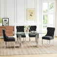 thumbnail image 1 of 5-Piece Dining Table Set, 63" Rectangular Tempered Glass Table & 4 Button-Tufted Velvet Chairs with Stainless Steel Legs, Dining Set for Kitchen, Office, 1 of 8