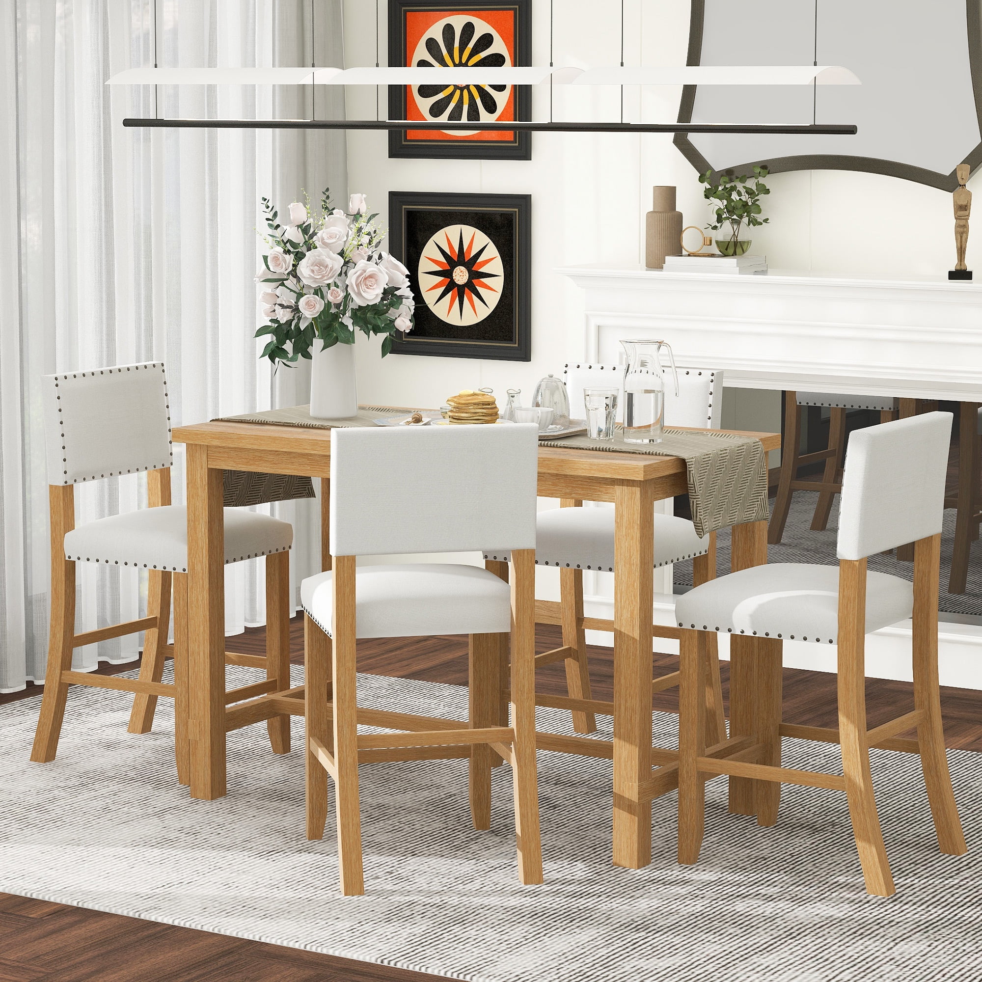 5 Piece Counter Height Dining Table Set, Atumon Dining Room Set with 4 ...