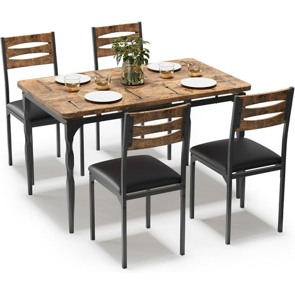 5 Piece Dining Table Set, Dining Table and Chairs Set for 4, Kitchen Table Set for Dining Room Kitchen Apartment, Brown