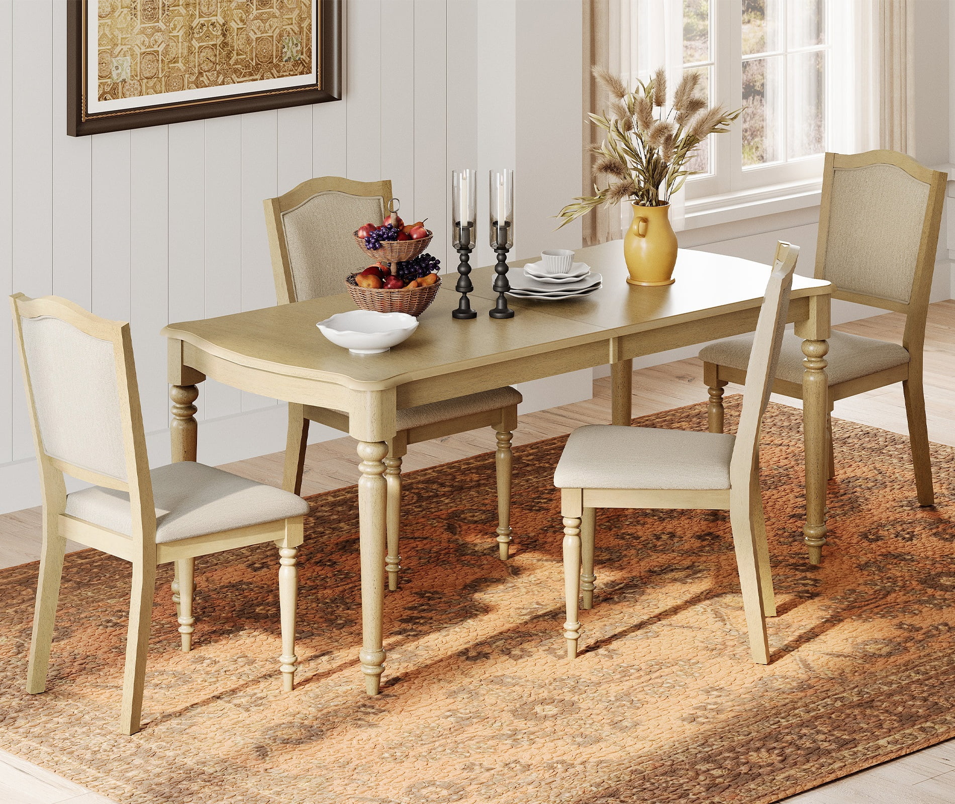 5 Piece Dining Table Set - Includes One Dining Table, 4 Wood Dining ...