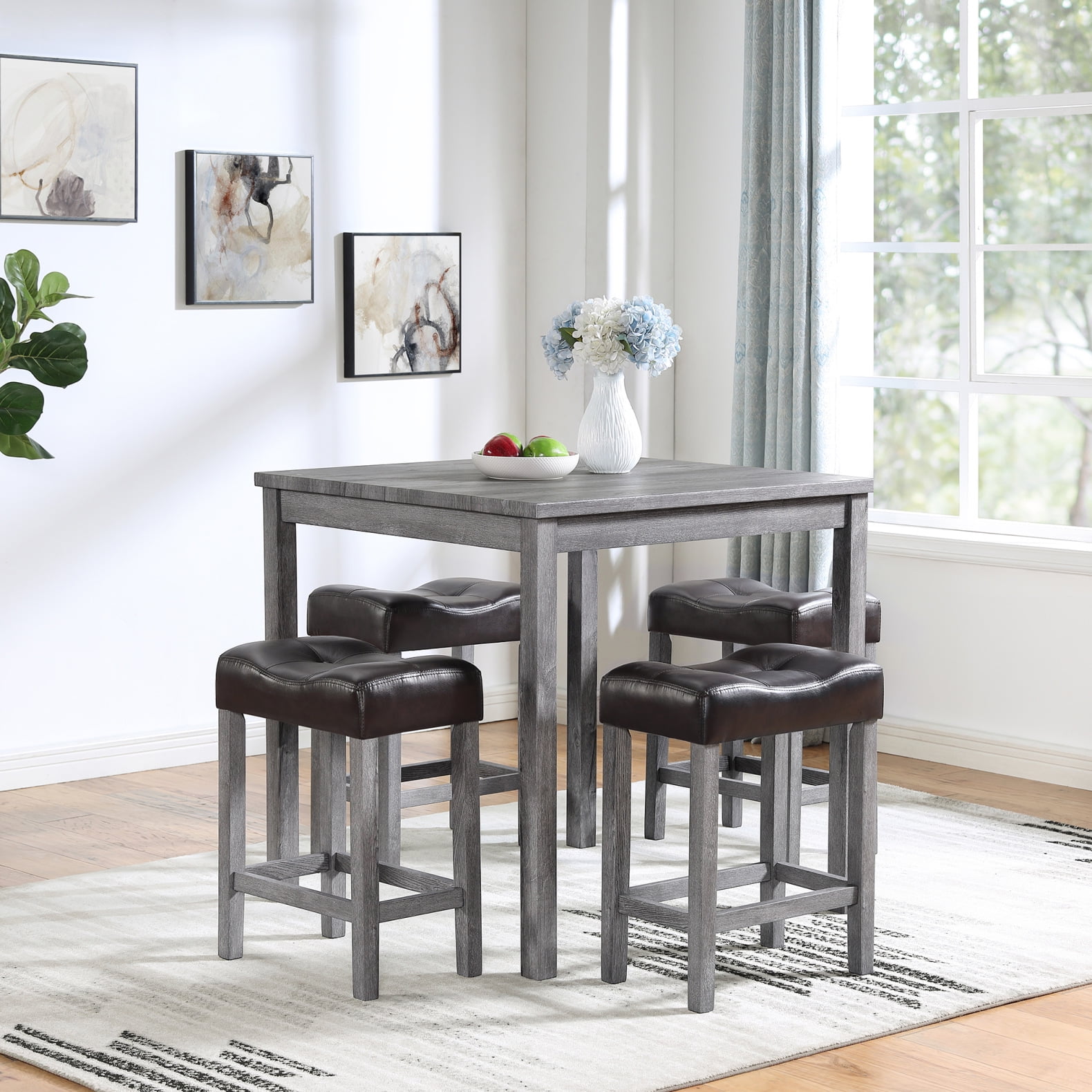 5 Piece Dining Table Set, Industrial Kitchen Table Set with 4 Stools ...