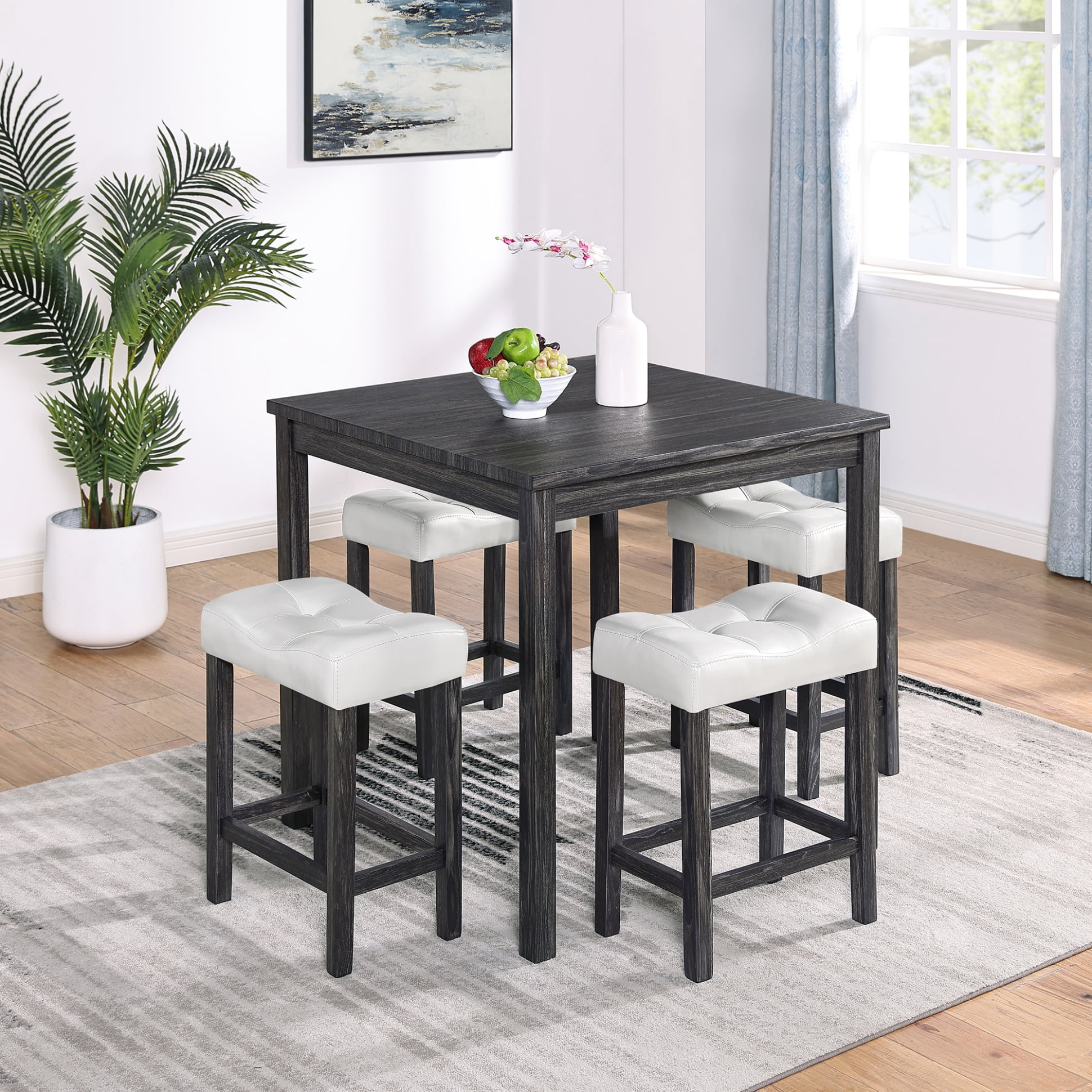 5 Piece Dining Table Set, Industrial Kitchen Table Set with 4 Stools