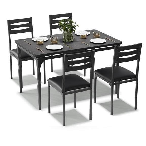 5-Piece Dining Table Set, Industrial Style Table and 4 Chairs, Black Kitchen Table for Dining Room, Apartment, Compact Dinette Set