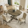 thumbnail image 1 of 5 Piece Dining Table Set, Kitchen Table Set with 4 Upholstered Chairs and 1 Butterfly Leaf Dining Table, Cross-base Legs, Retro Furniture Set for Family Gatherings, 300 LBS Table Weight Capacity, 1 of 9