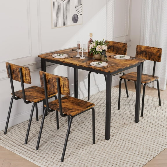 5-Piece Dining Table Set Metal Frame & MDF Board Perfect for 4 Persons Essential for Any Home Kitchen or Dining Room