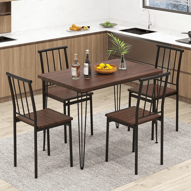 5Piece Dining Table Set MidCentury Kitchen Table Set for 4 Wooden