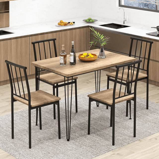 5Piece Dining Table Set MidCentury Kitchen Table Set for 4 Wooden