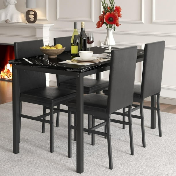 5 Piece Dining Table Set, Modern Faux Ma…