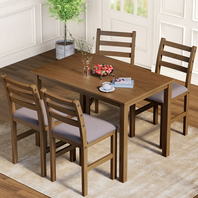 uhomepro Dining Table Set for 4, 5-Piece Solid Wood Dining Room Set ...