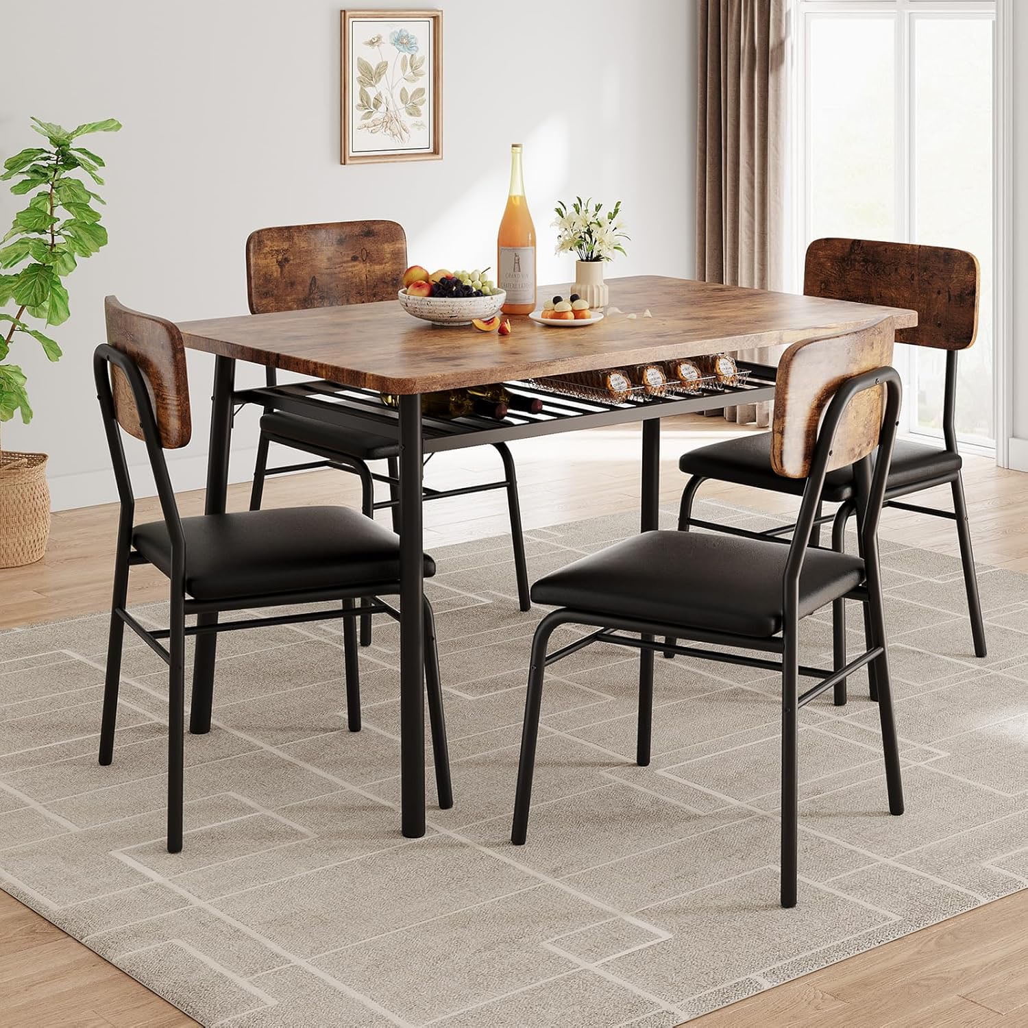 5-Piece Dining Table Set, Modern Kitchen Table Set for 4, Dining Table and Chairs for 4 with ...
