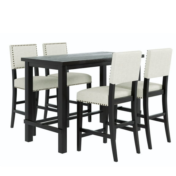 5 Piece Dining Table Set, Modern Kitchen Table Sets with Upholstered Dining Chairs for 4, Wooden Counter Height Dining Room Table Set for Home, Kitchen, Living Room, Restaurant, CL604