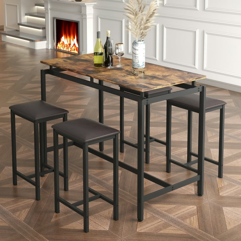 URTR 5-Piece Kitchen Counter Height Table Dining Set, Wood Top and Metal  Frame Bar Table with 4 Chairs, Dark Brown T-01236-P - The Home Depot