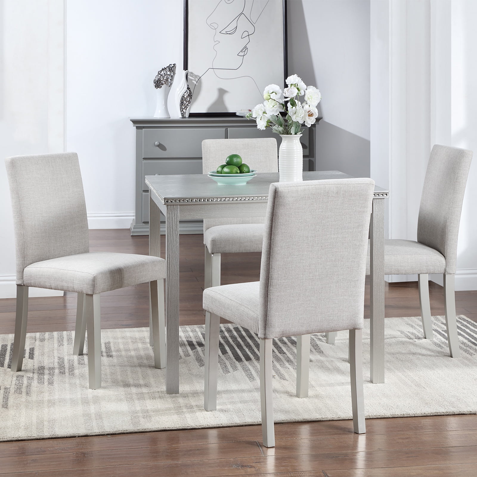 5 Piece Dining Table Set, Rustic Wood Kitchen Table and 4 Upholstered ...