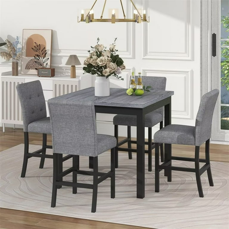 5-Piece Dining Table Set, Square Counter Height Dining Table and