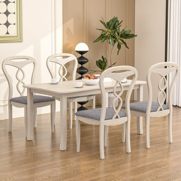 5-Piece Dining Table Set, VECELO Dining Table Set for 4, Wood Dining Room Set with 1 Table and 4 Chairs, 29.9 Inch Height Rectangle Table For Kitchen Dining Room Apartment, Grey