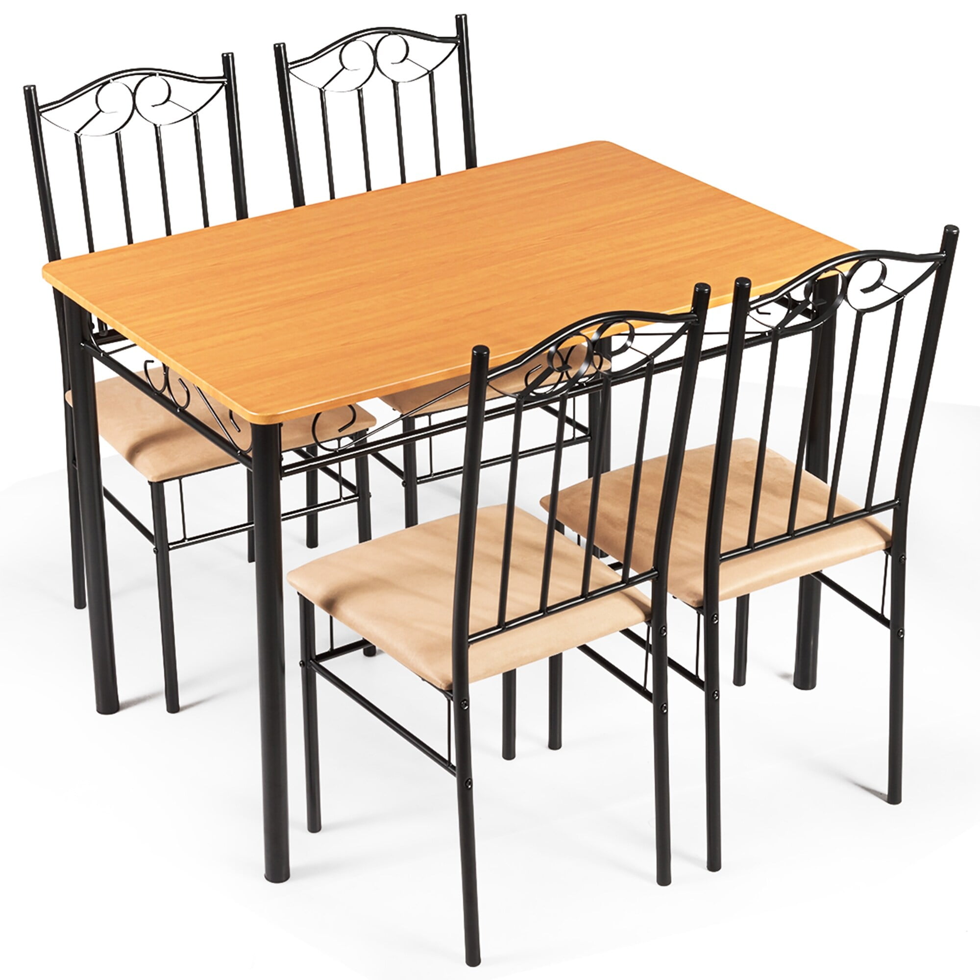 5-Piece Black and Brown Steel Dining Set with Cushioned Chairs