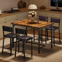 5-Piece Dining Table Set W/Footrest & Backrest, Bar Table Set with 4 Upholstered Chairs, Bar Table and Chairs Set with Corner Protector, for Pub, Dining Room, Kitchen