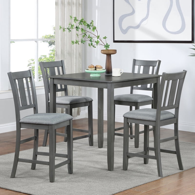 5 Piece Dining Table Set, Wooden Dining Square Table Set for 4, Counter ...