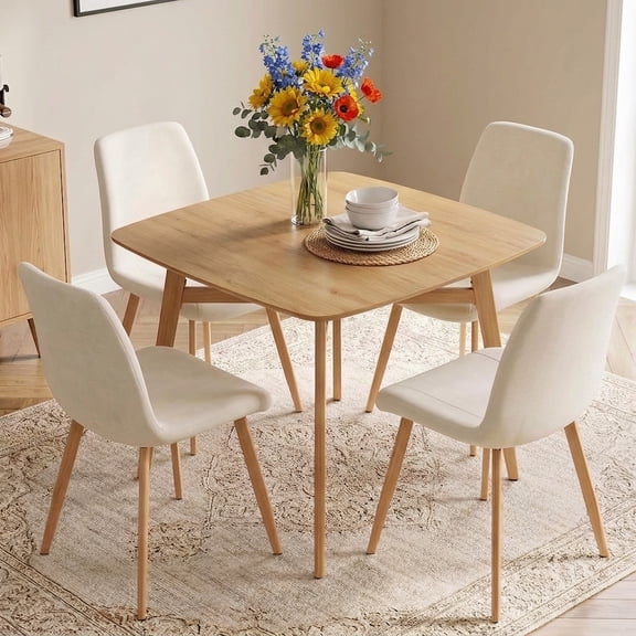 5-Piece Dining Table Set for 4, 31.5" Oak Kitchen Table and 4 Chairs for Small Spaces, MDF Top with Steel Legs, Natural Wood Tone