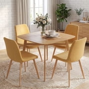 5-Piece Dining Table Set for 4, 31.5" Oak Kitchen Table and 4 Chairs for Small Spaces, MDF Top with Steel Legs, Natural Wood Tone