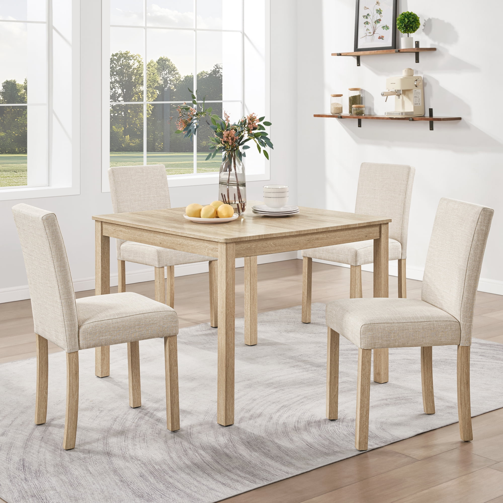 5-Piece Dining Table Set for 4, 39" Square Kitchen Table with 4 Fabric Chairs