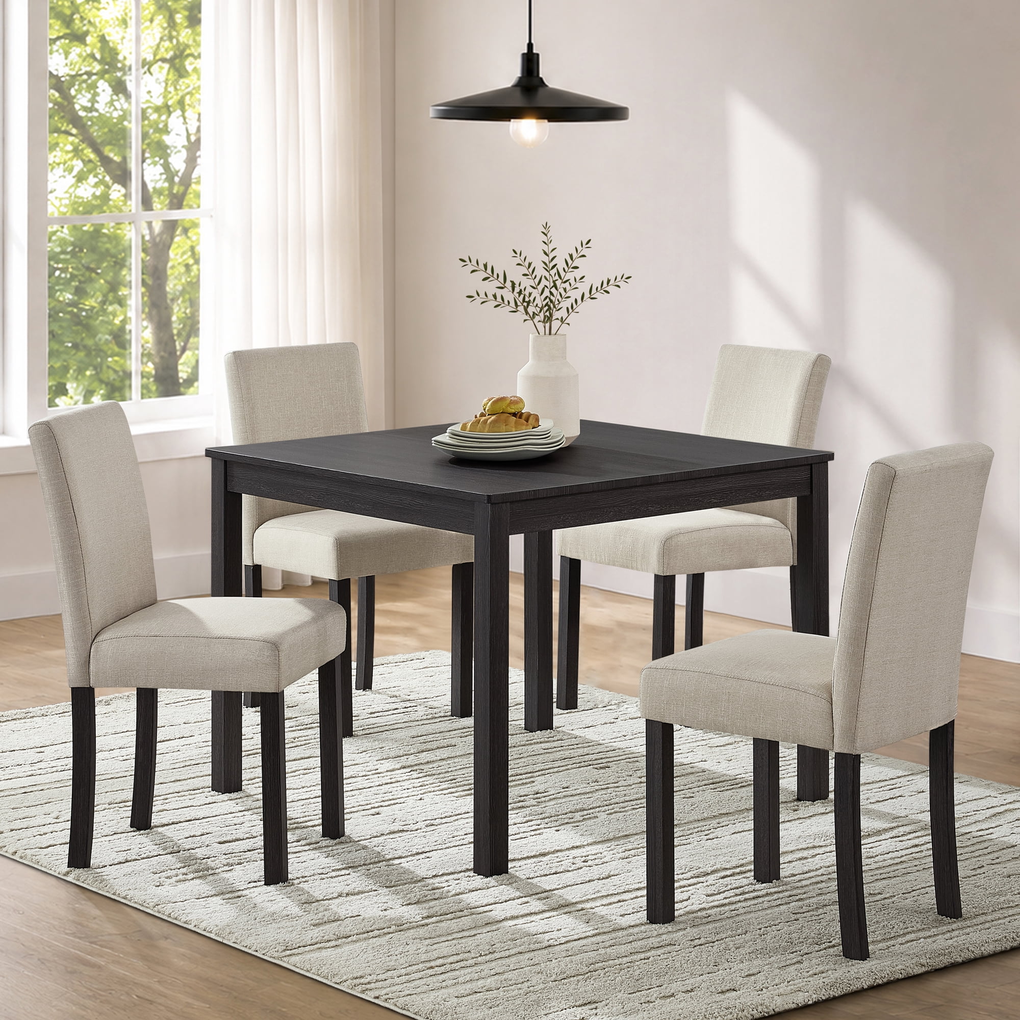 5-Piece Dining Table Set for 4, 39" Square Kitchen Table with 4 Fabric Chairs