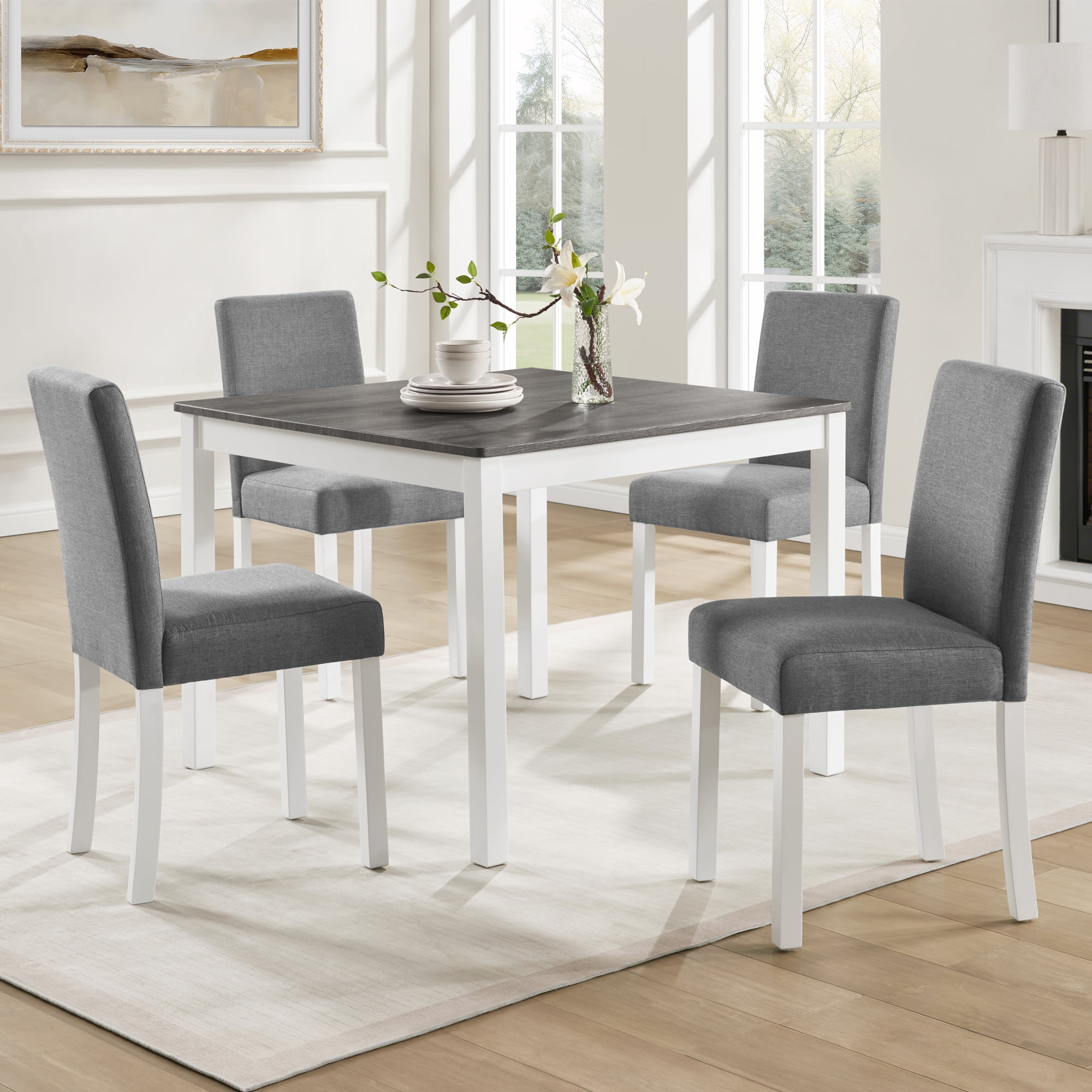 5-Piece Dining Table Set for 4, 39" Square Kitchen Table with 4 Fabric Chairs