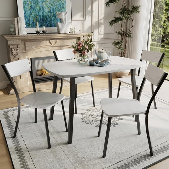 5 Piece Dining Table Set for 4, 43" Kitchen Table and Chairs, Space-Saving