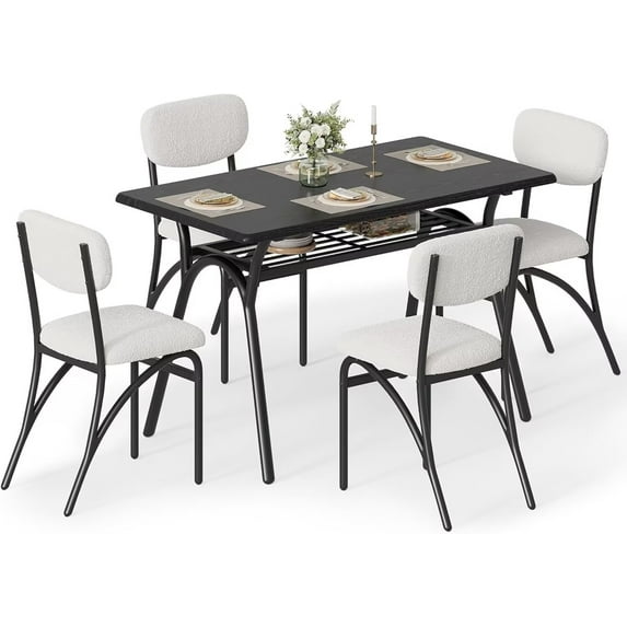 5 Piece Dining Table Set for 4, Kitchen Table and Chairs for 4, Modern Dining Room Table with Storage Rack for Small Space