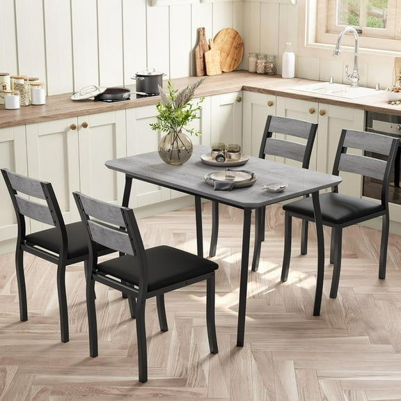 5-Piece Dining Table Set for 4, Modern Kitchen Table and 4 Chairs, Space-Saving Metal Frame, for Small Apartment, Dining Room, Grey