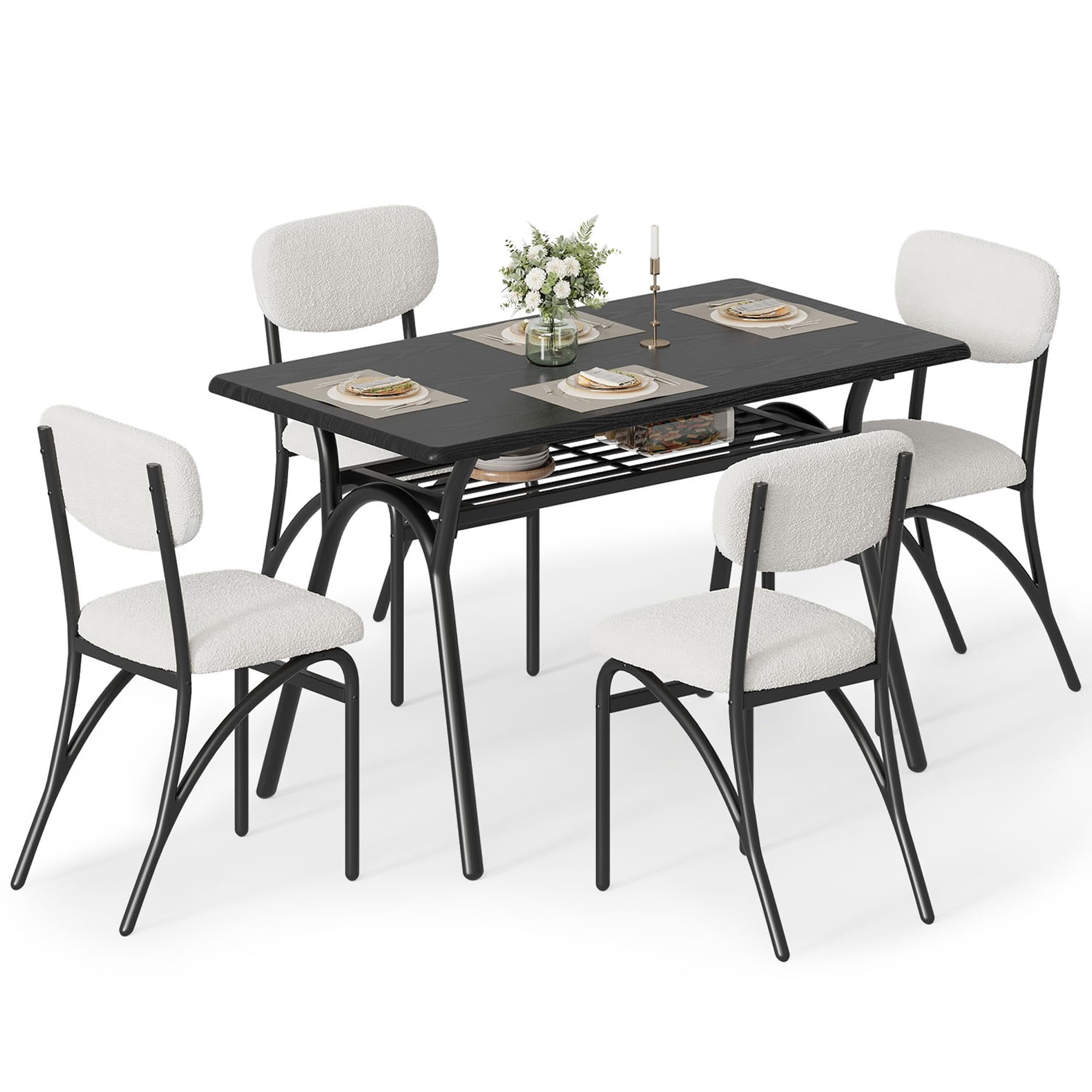 5-Piece Dining Table Set for 4, Modern Kitchen Table with 4 Boucle ...