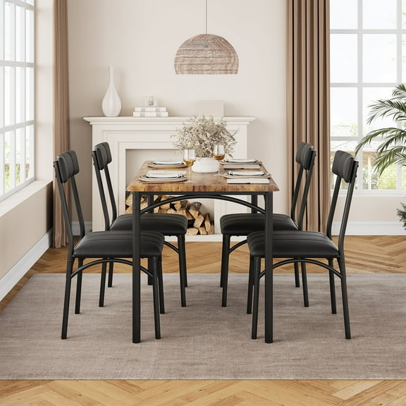 5-Piece Dining Table Set for 4, Rectangular Kitchen Table and Upholstered Chairs, Space-Saving Dining Room Furniture for Small Apartments