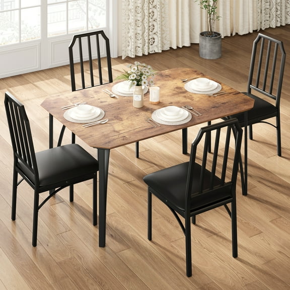 5-Piece Dining Table Set for 4, Small Kitchen Table with 4 Upholstered Chairs for Small Space