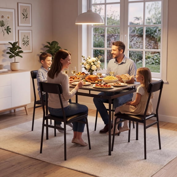 5-Piece Dining Table Set for 4 Space-Saving Kitchen Table with PU Chairs