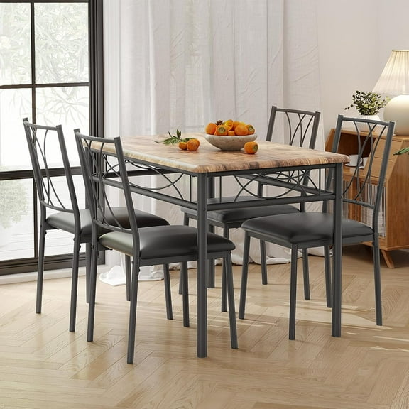 5-Piece Dining Table Set for 4,  with 4 Cozy Chairs,  Rectangular Dining Room Table , Space Saving Dining Table for Apartment