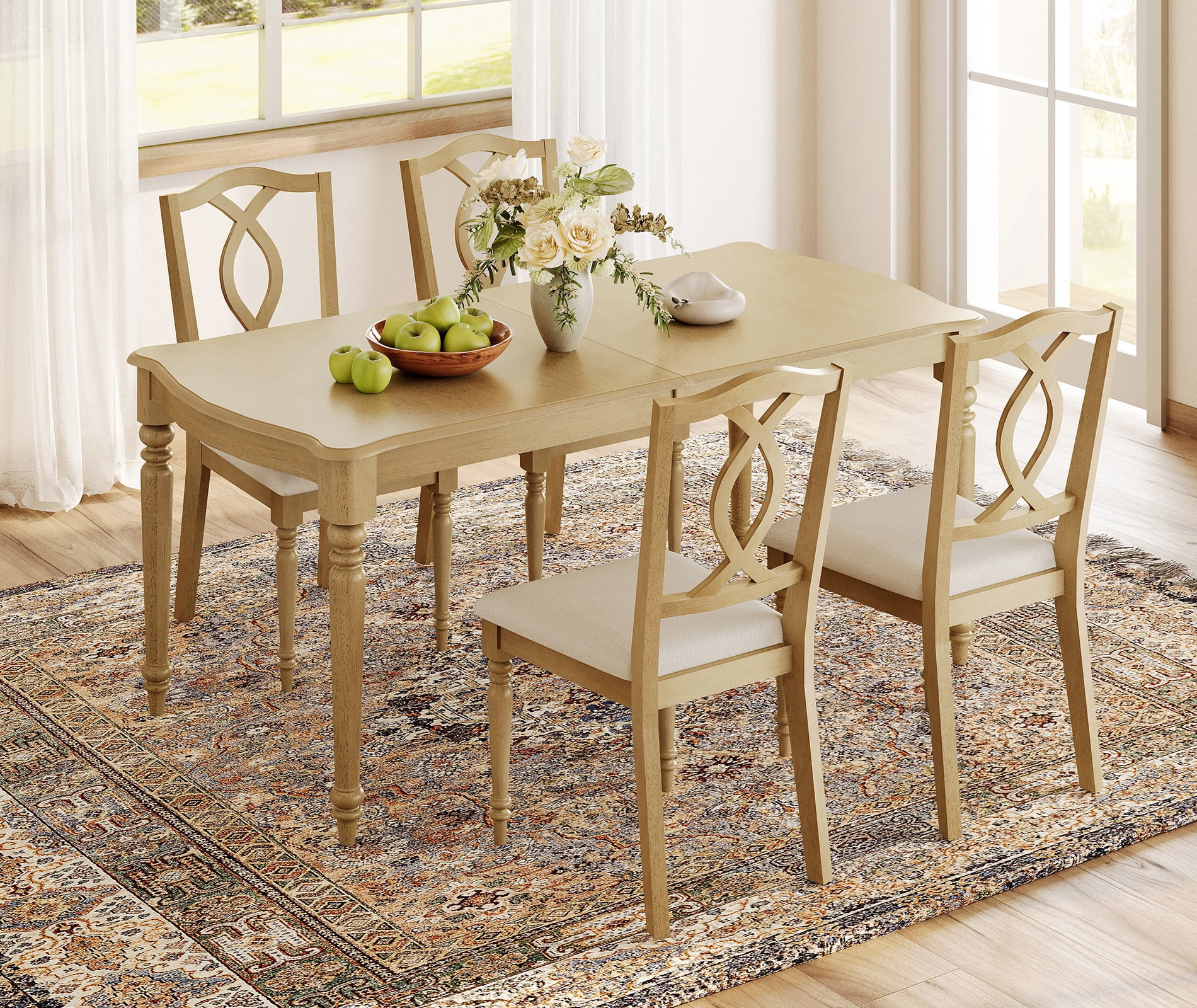 5 Piece Dining Table Set for 4-6 People - Includes One Dining Table, 4 Cross Back Dining Chairs, Rustic Dining Set for Kitchen, Oak
