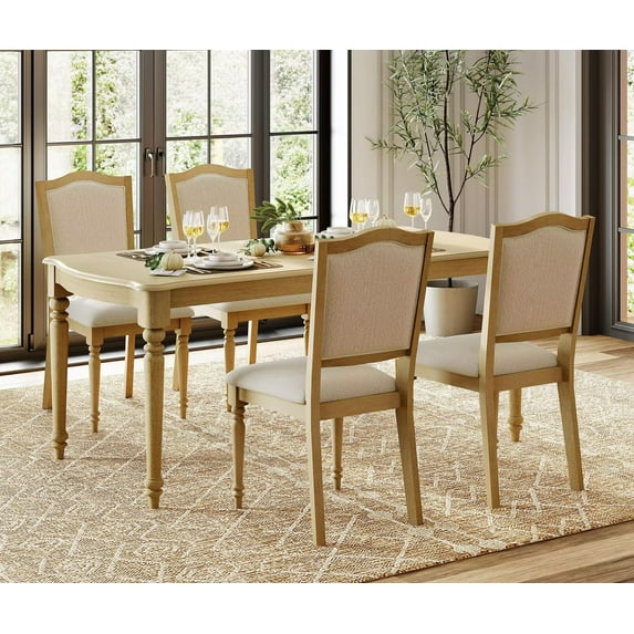 5 Piece Dining Table Set for 6-8 People - Includes One Dining Table and 4 Wood Dining Chairs, Rustic Dining Set for Kitchen, Oak