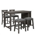 thumbnail image 1 of 5 Piece Dining Table Set with 3 Layer Open Storage Shelf, Rectangular Table with 2 Upholstered Chairs and 2 Rivets Trim Stools, 1 of 8